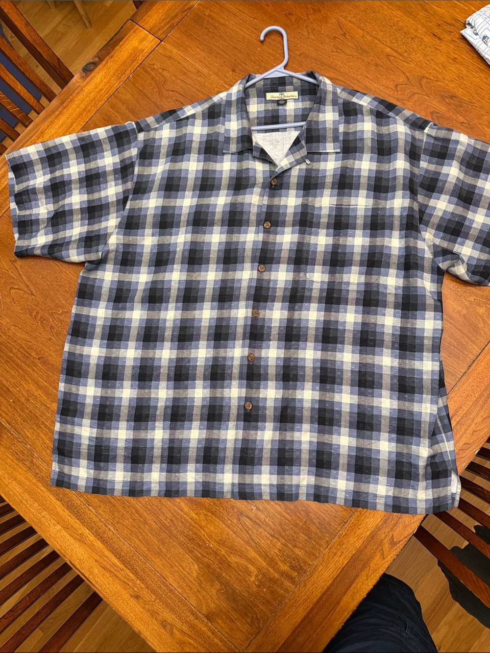 Tommy Bahama Blue and Gray Plaid Short-Sleeve Button-Down